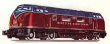 [Lokomotivy] &rarr;&nbsp;[Motorov�]&nbsp;&rarr;&nbsp;[V 200]&nbsp;&rarr;&nbsp;[5]01032: dieselov� lokomotiva �erven�-tmav� �ed� s plastick�m n�pisem „DEUTSCHE BUNDESBAHN“