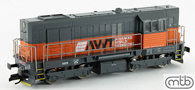 [Lokomotivy] &rarr;&nbsp;[Motorov�]&nbsp;&rarr;&nbsp;[T466.2/T448.0]&nbsp;&rarr;&nbsp;AWT 740 736 : dieselov� lokomotiva tmav� �ed� s oran�ov�m p�sem „AWT“