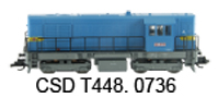 [Lokomotivy] &rarr;&nbsp;[Motorov�]&nbsp;&rarr;&nbsp;[T466.2/T448.0]&nbsp;&rarr;&nbsp;CSD-T448-0736: dieselov� lokomotiva modr�, �ed� r�m a pojezd