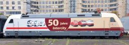 [Lokomotivy] &rarr;&nbsp;[Elektrick�]&nbsp;&rarr;&nbsp;[BR 101]&nbsp;&rarr;&nbsp;502215: elektrick� lokomotiva s reklamN�m potiskem „50 Jahre Intercity“