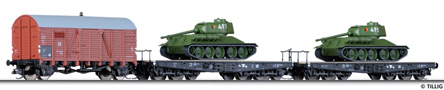 [Soupravy] &rarr;&nbsp;[N�kladn�]&nbsp;&rarr;&nbsp;01627: set kryt�ho vozu a dvou plo�inov�ch voz� s tanky T34/85