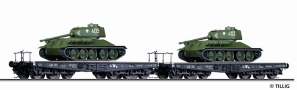 [Soupravy] &rarr;&nbsp;[N�kladn�]&nbsp;&rarr;&nbsp;01674: set dvou plo�inov�ch voz� s n�kladem tank�  T34/85 „Milit�rtransport“